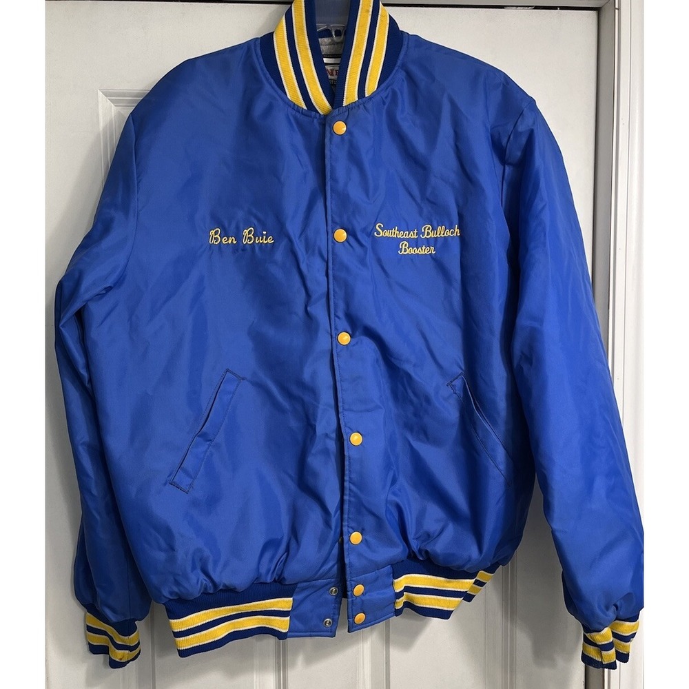 Vtg Neff 2XL Satin Jacket Coat Sherpa Lined Mens Blue Pockets Southeast Bullock